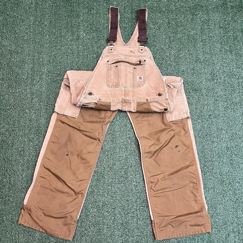 Carhartt 101813 211 Bib Overalls 32x32 Duck Canvas Distressed Brown Workwear